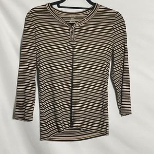Women's Blouse, Black and Tan stripes Size Small-petite